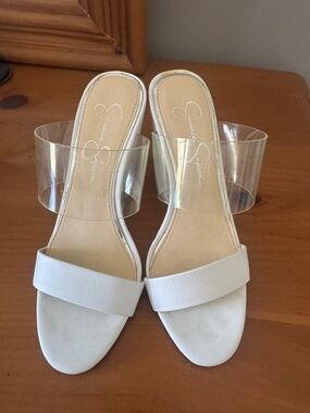 Jessica Simpson White Sandal with Clear Vinyl Ankle Strap